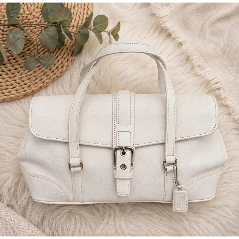 Vtg Coach Hampton White Leather Satchel Purse bag flap Y2K hangtag #9267